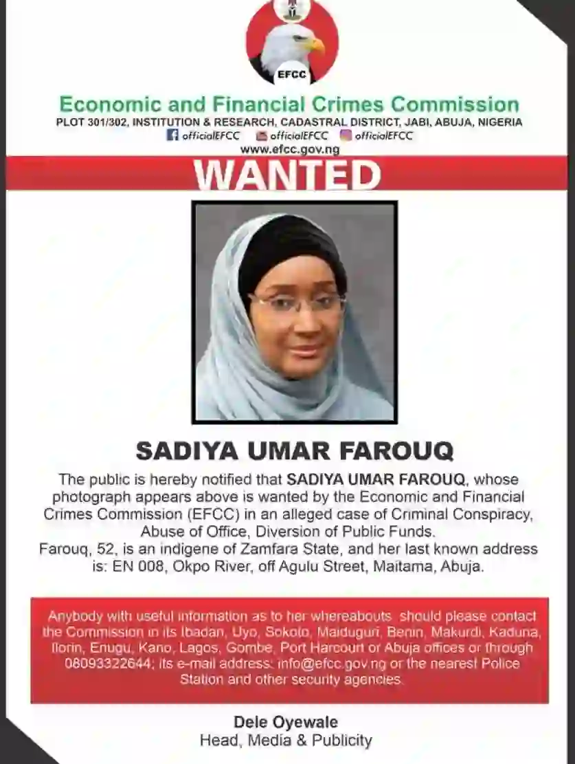 EFCC Declares Ex-Humanitarian Affairs Minister Sadiya Farouk Wanted