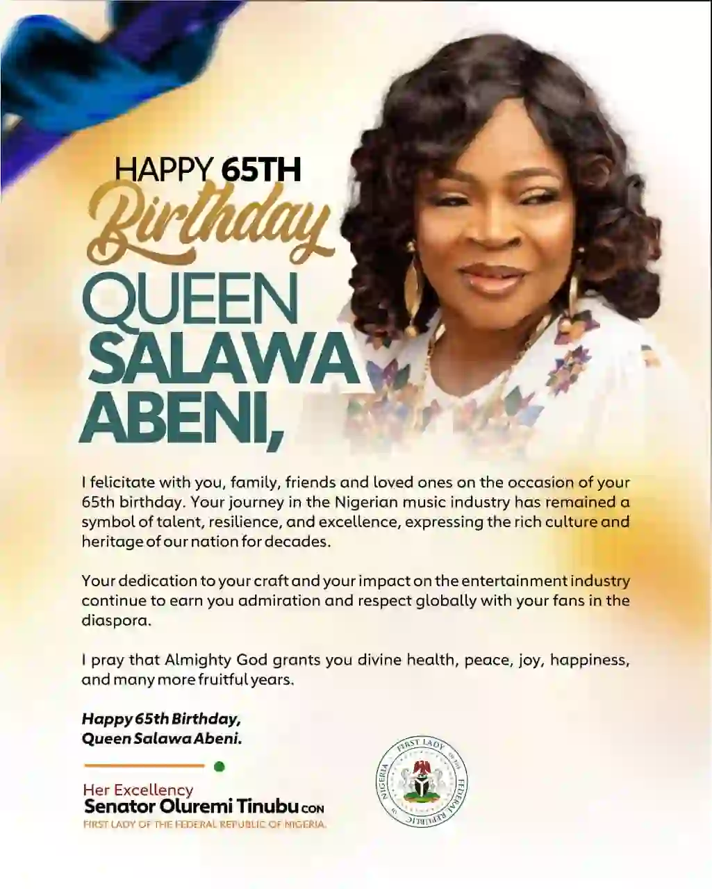 Remi Tinubu Celebrates Waka/Fuji Icon Queen Salawa Abeni at 65, Praises Legacy of Excellence